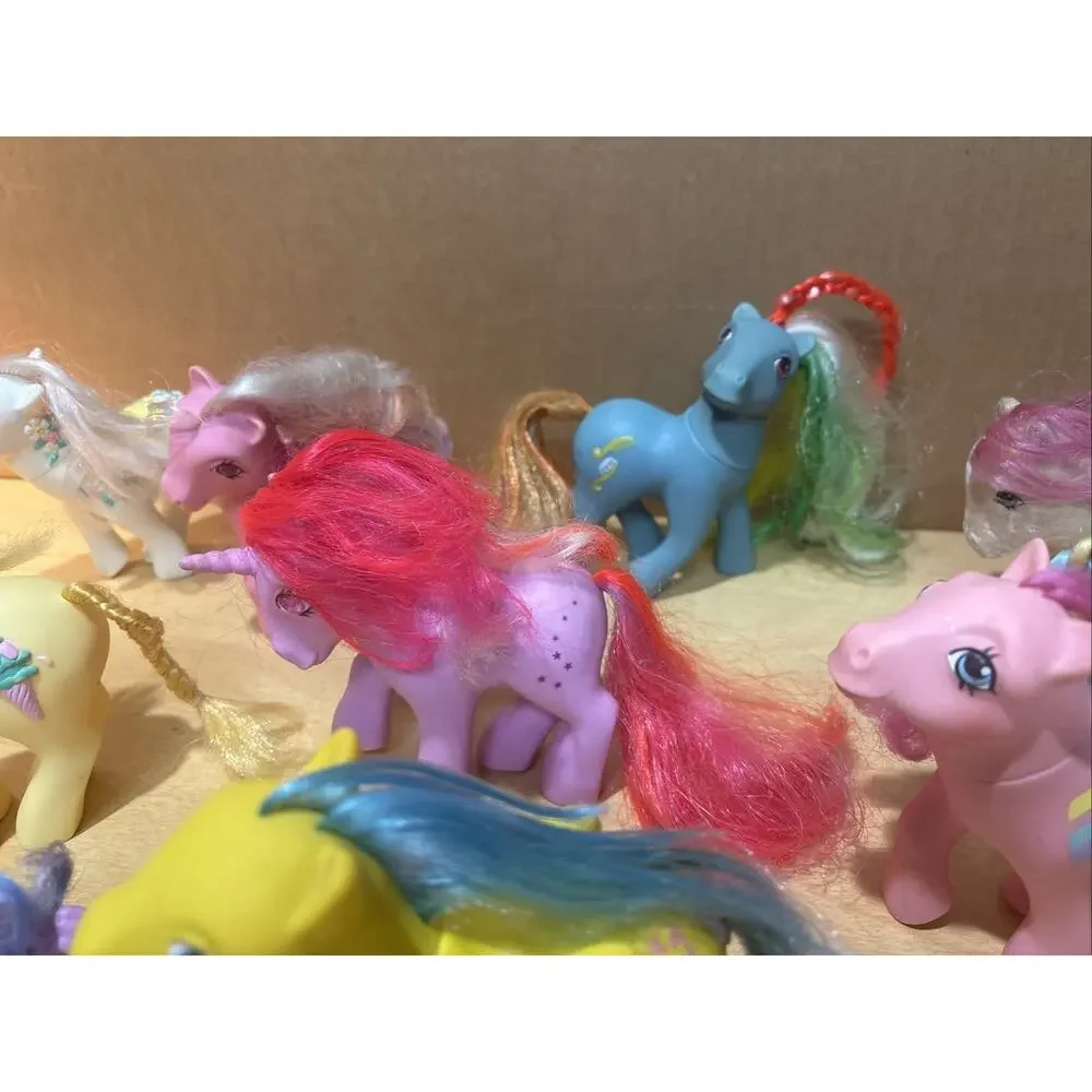 Lot Of 7 Vintage 1980s My Little Pony Toys, G1 - Unicorn Pegasus Baby Flocked